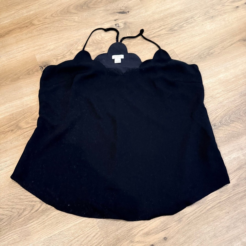 J. CREW Black Scalloped Camisole‎ Top Womens Size 10 Adjustable Straps Lined